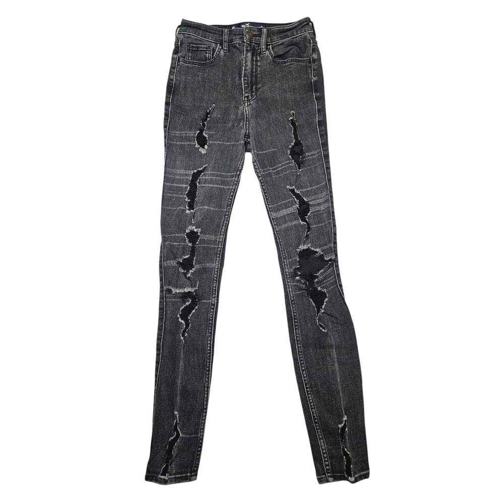 Hollister Ultra High-Rise Super Skinny Jeans Distressed Black Sz 0S W24 L28